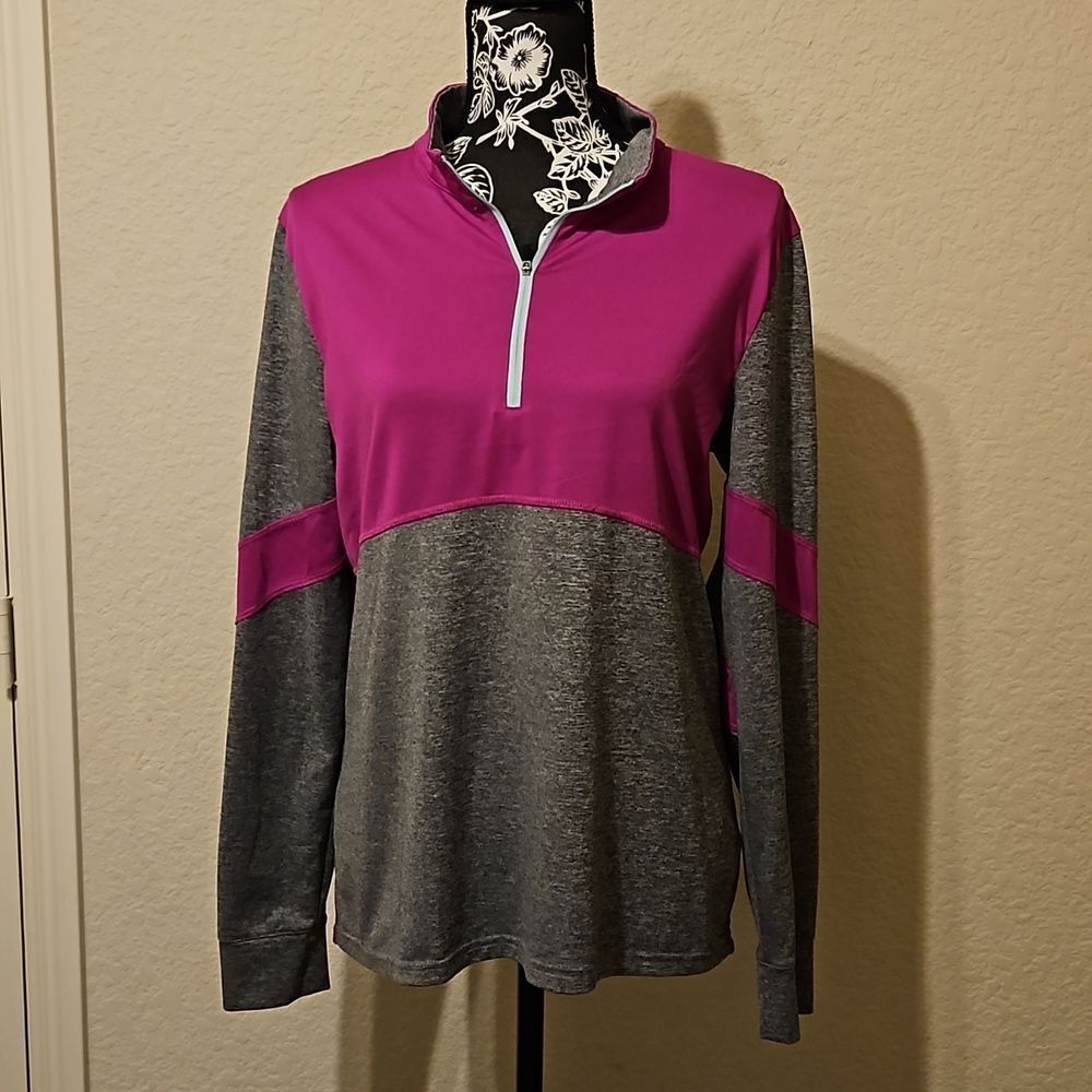 BCG  Activewear Gray & Pink Pullover with Half Zip size Large